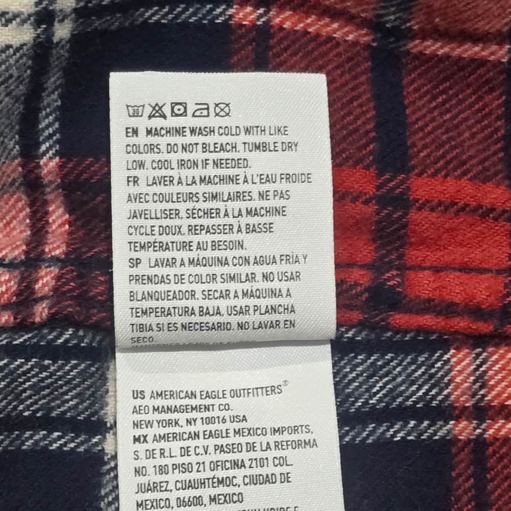 American Eagle Mens Small Red Blue Plaid Flannel Button Down Shirt 100% Cotton - Picture 6 of 7